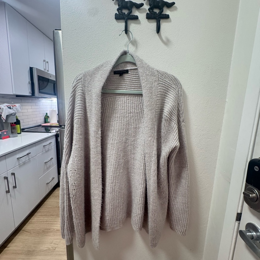 Banana Republic Open-Front Ribbed Cardigan in Light Beige
